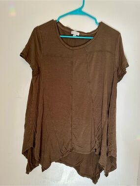 Charming Charlie Olive Green Asymmetrical Short-Sleeve Tunic